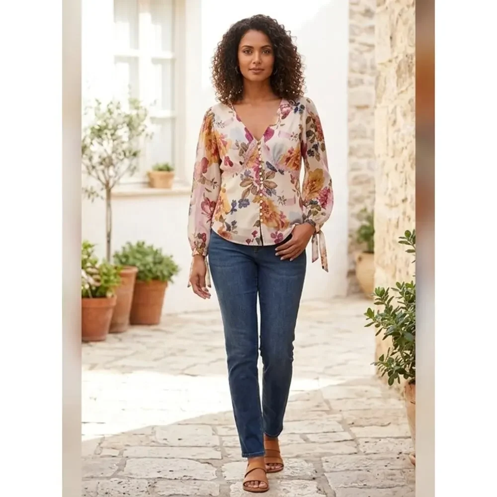 Newport Newso Multicolor Floral Lightweight Blouse Women Plus Size 14W